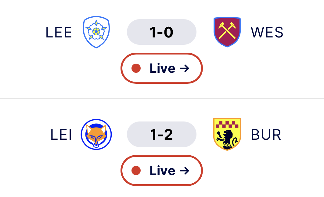New Live Scores on the Homepages